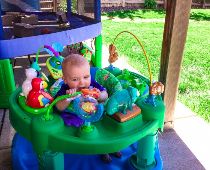 Maisie in the Exersaucer Outside